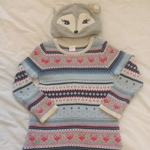 Little girls sweater dress and fleece line for hat